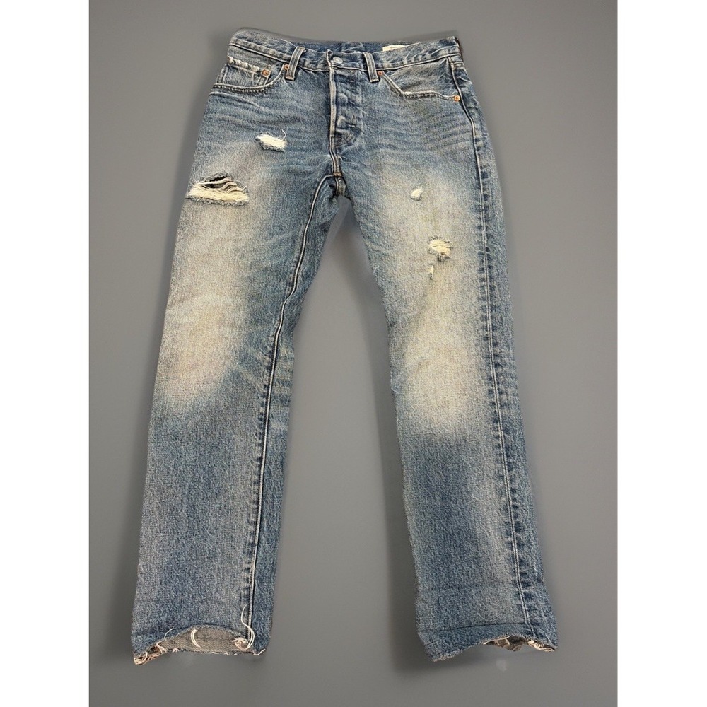 levi's 501 japanese denim distress hi-rise button fly straight leg jeans 26 X 28